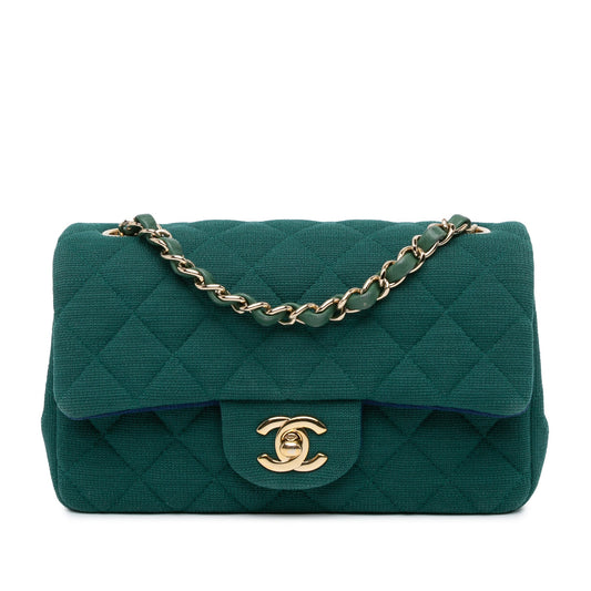 Green Chanel Mini Rectangular Classic Jersey Single Flap Crossbody Bag