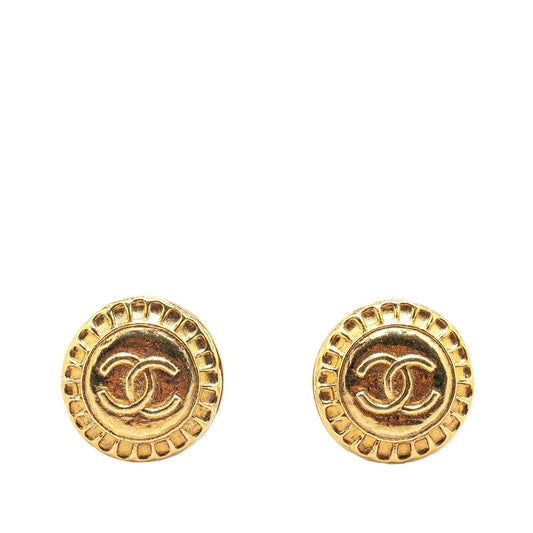 Gold Chanel Gold Plated CC Round Clip on Earrings