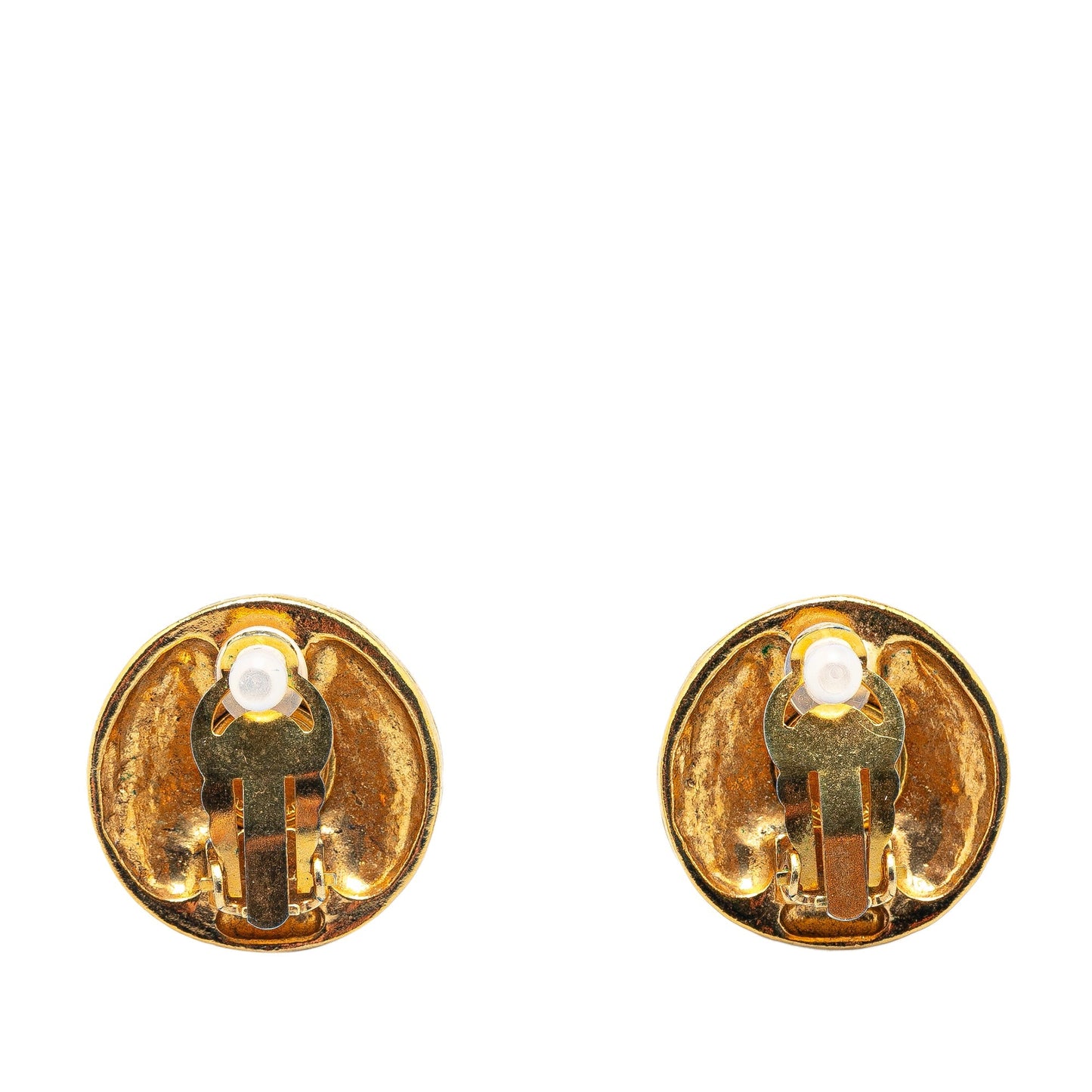 Gold Chanel Gold Plated CC Round Clip on Earrings