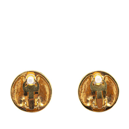 Gold Chanel Gold Plated CC Round Clip on Earrings