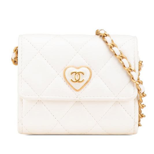 Chanel Sac Quilted Lambskin Coco Love Card Holder On Chain