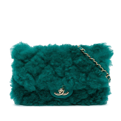 Green Chanel Small Shearling Single Flap Crossbody Bag