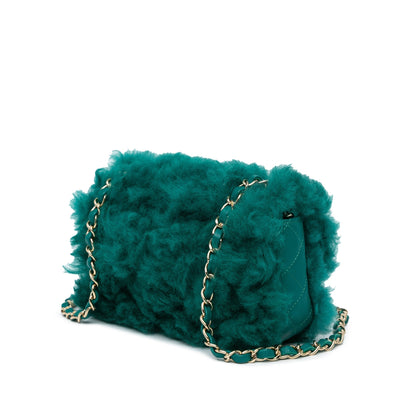 Green Chanel Small Shearling Single Flap Crossbody Bag