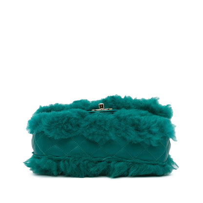 Green Chanel Small Shearling Single Flap Crossbody Bag