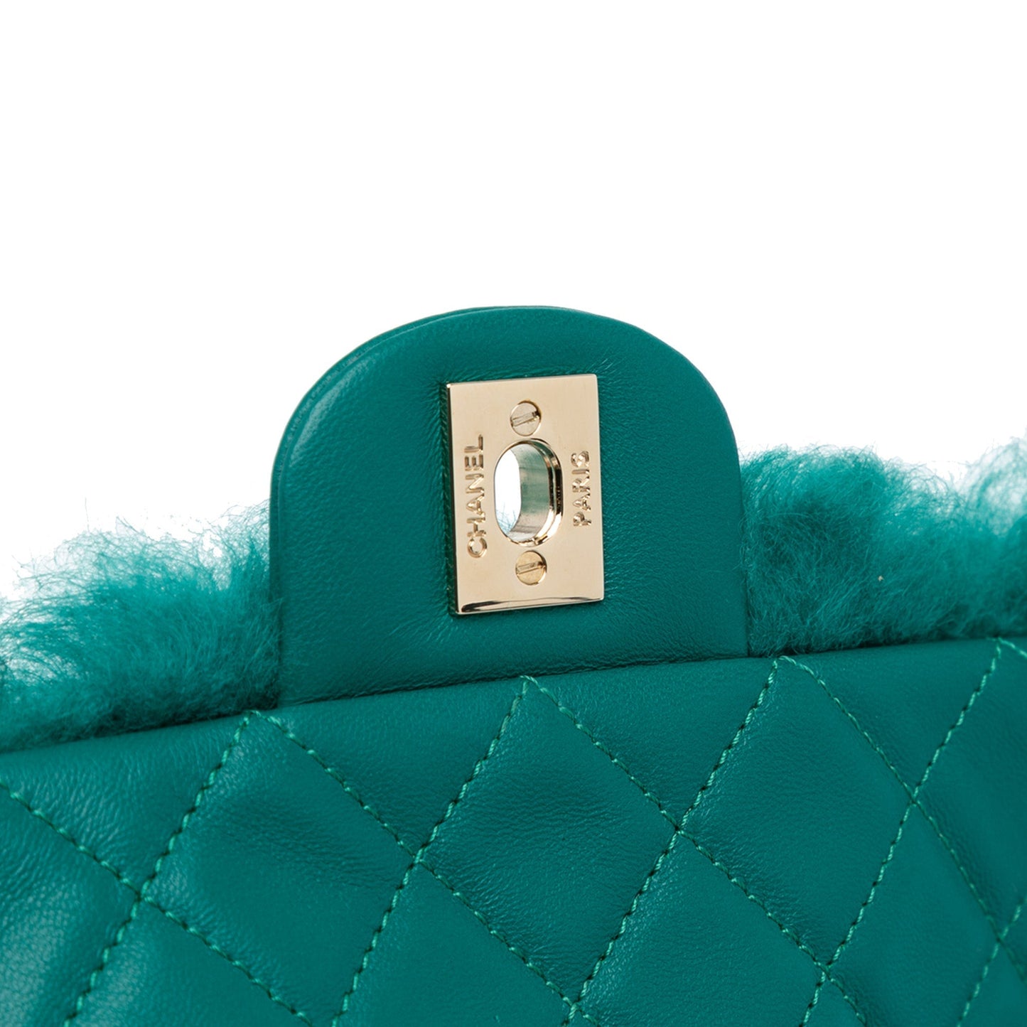 Green Chanel Small Shearling Single Flap Crossbody Bag