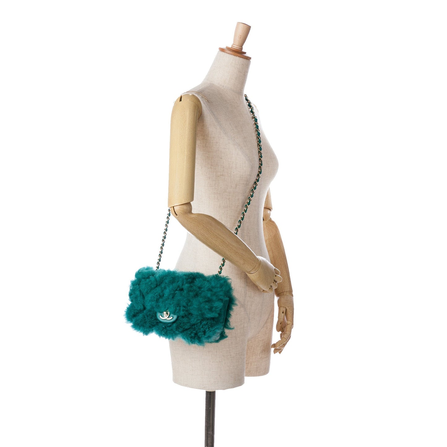 Green Chanel Small Shearling Single Flap Crossbody Bag