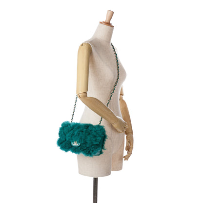 Green Chanel Small Shearling Single Flap Crossbody Bag
