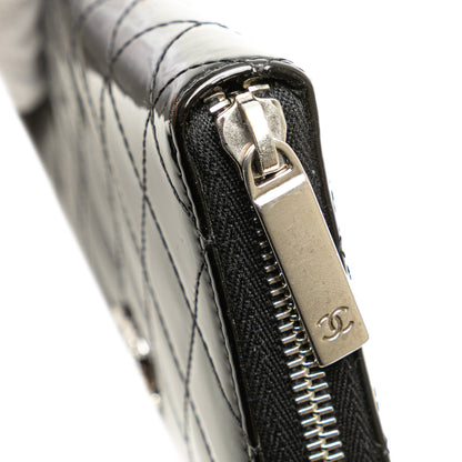 Black Chanel Quilted Patent Brilliant Zip Around Wallet