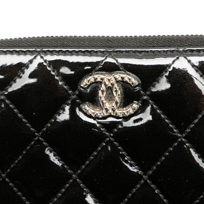 Black Chanel Quilted Patent Brilliant Zip Around Wallet