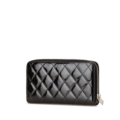 Black Chanel Quilted Patent Brilliant Zip Around Wallet