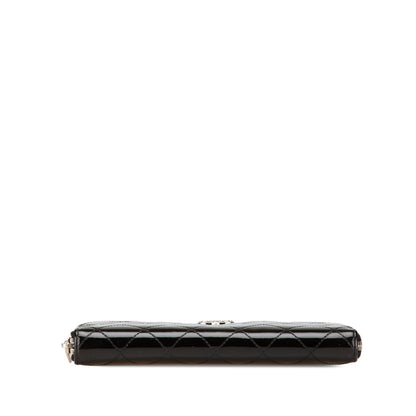 Black Chanel Quilted Patent Brilliant Zip Around Wallet