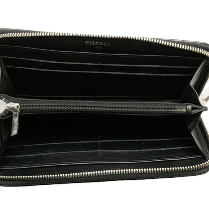 Black Chanel Quilted Patent Brilliant Zip Around Wallet