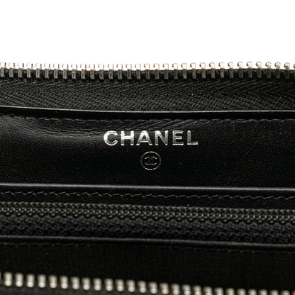 Black Chanel Quilted Patent Brilliant Zip Around Wallet