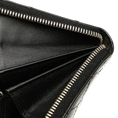 Black Chanel Quilted Patent Brilliant Zip Around Wallet