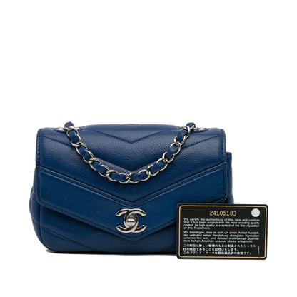 Blue Chanel Mini Caviar Chevron Data Center Envelope Flap Bag