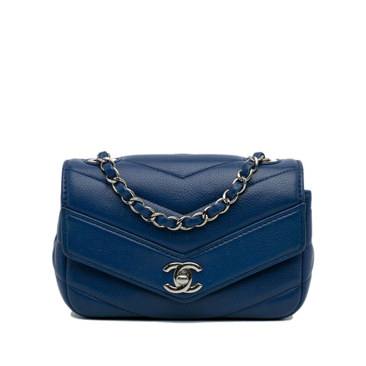 Blue Chanel Mini Caviar Chevron Data Center Envelope Flap Bag