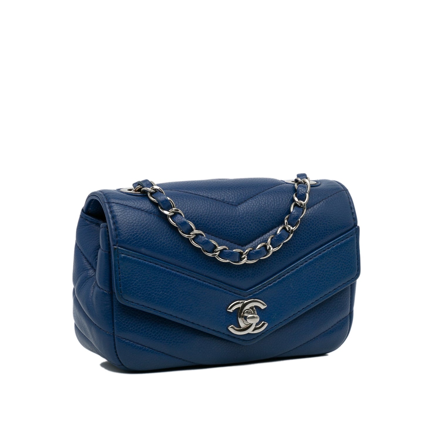 Blue Chanel Mini Caviar Chevron Data Center Envelope Flap Bag
