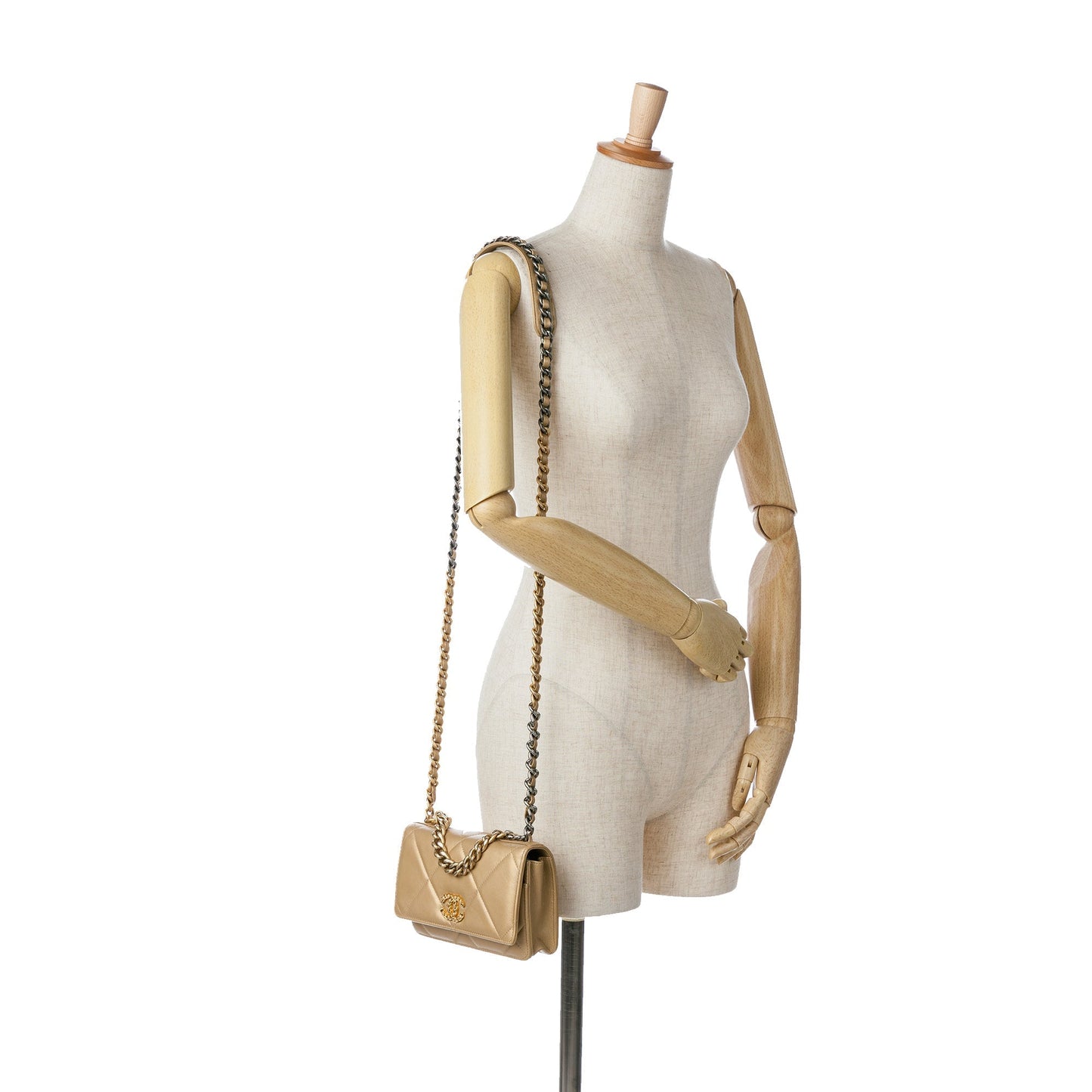 Gold Chanel Quilted Lambskin 19 Wallet on Chain Crossbody Bag