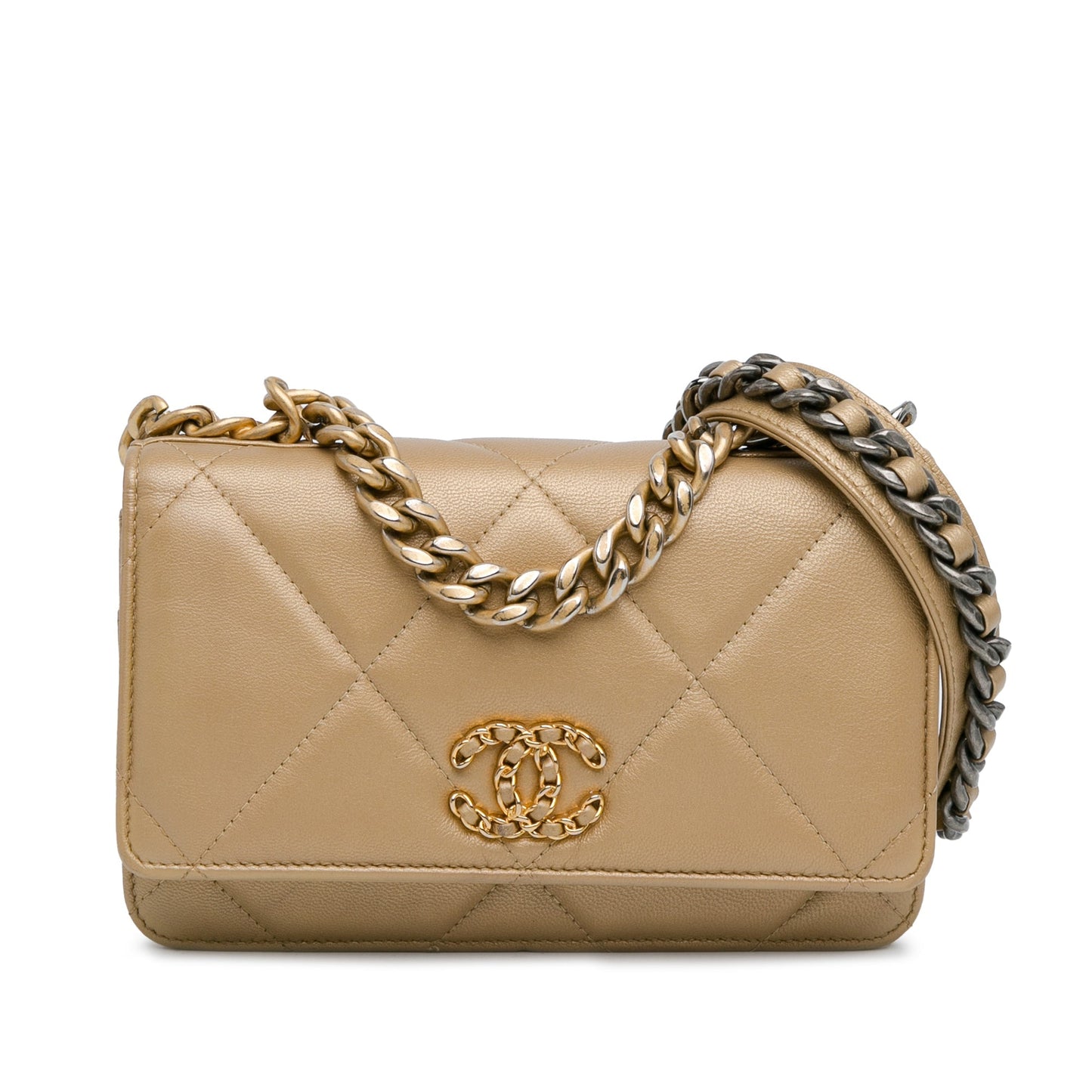 Gold Chanel Quilted Lambskin 19 Wallet on Chain Crossbody Bag
