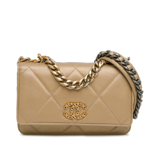 Gold Chanel Quilted Lambskin 19 Wallet on Chain Crossbody Bag