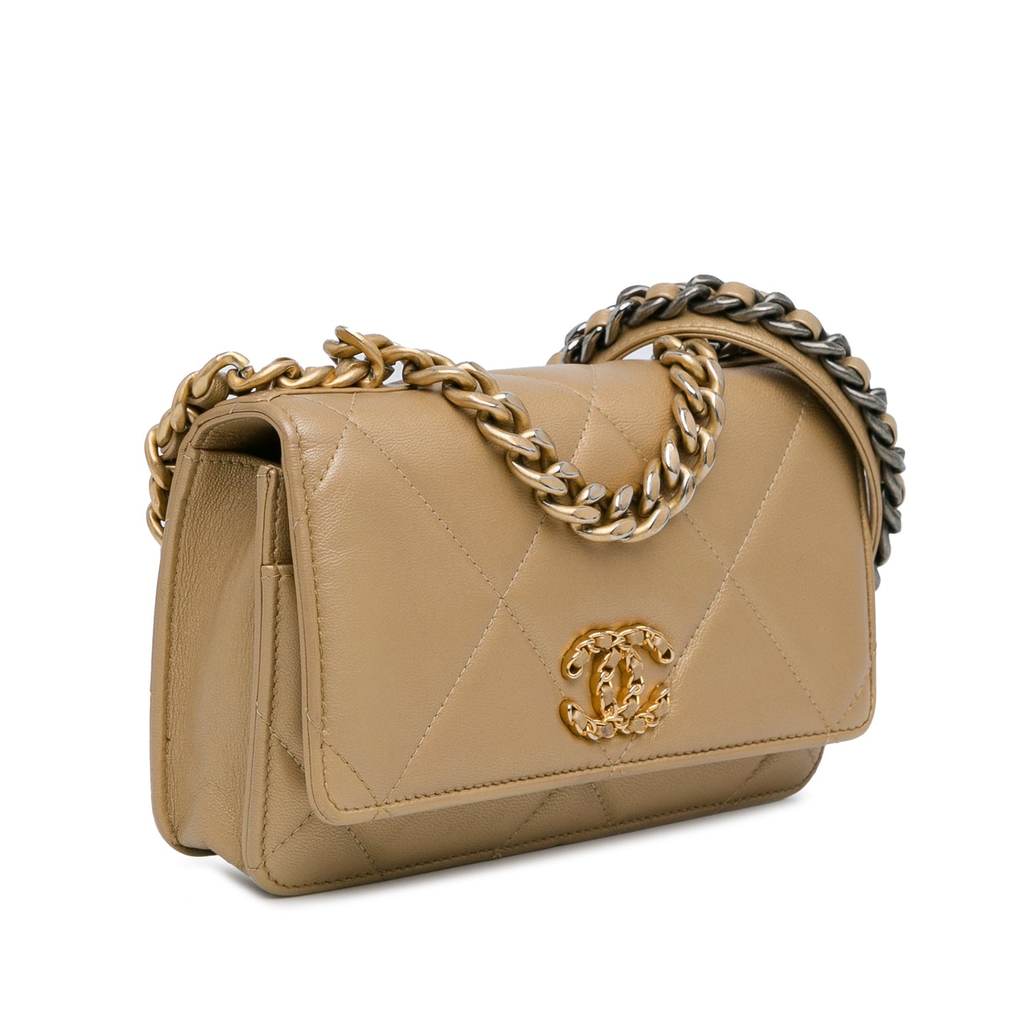 Gold Chanel Quilted Lambskin 19 Wallet on Chain Crossbody Bag