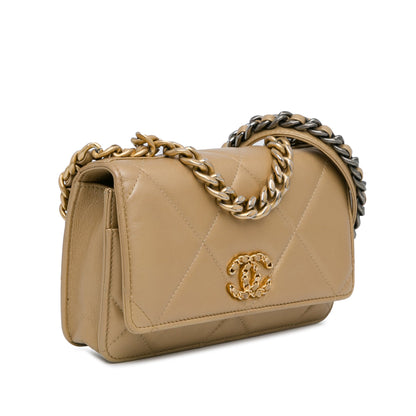 Gold Chanel Quilted Lambskin 19 Wallet on Chain Crossbody Bag