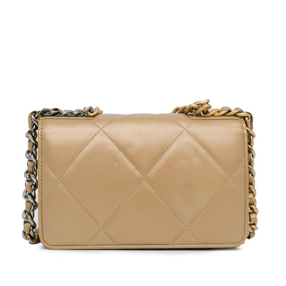 Gold Chanel Quilted Lambskin 19 Wallet on Chain Crossbody Bag
