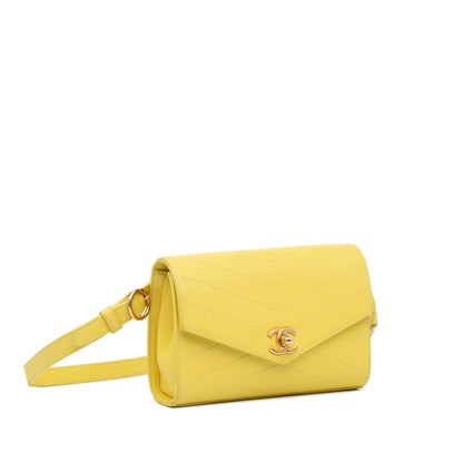 Chanel Coco Belt Bag Yellow Chevron Lambskin Gold
