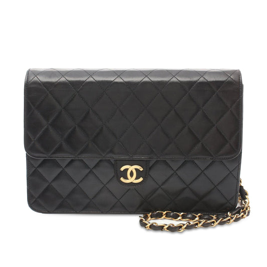 Black Chanel CC Quilted Lambskin Single Flap Crossbody Bag