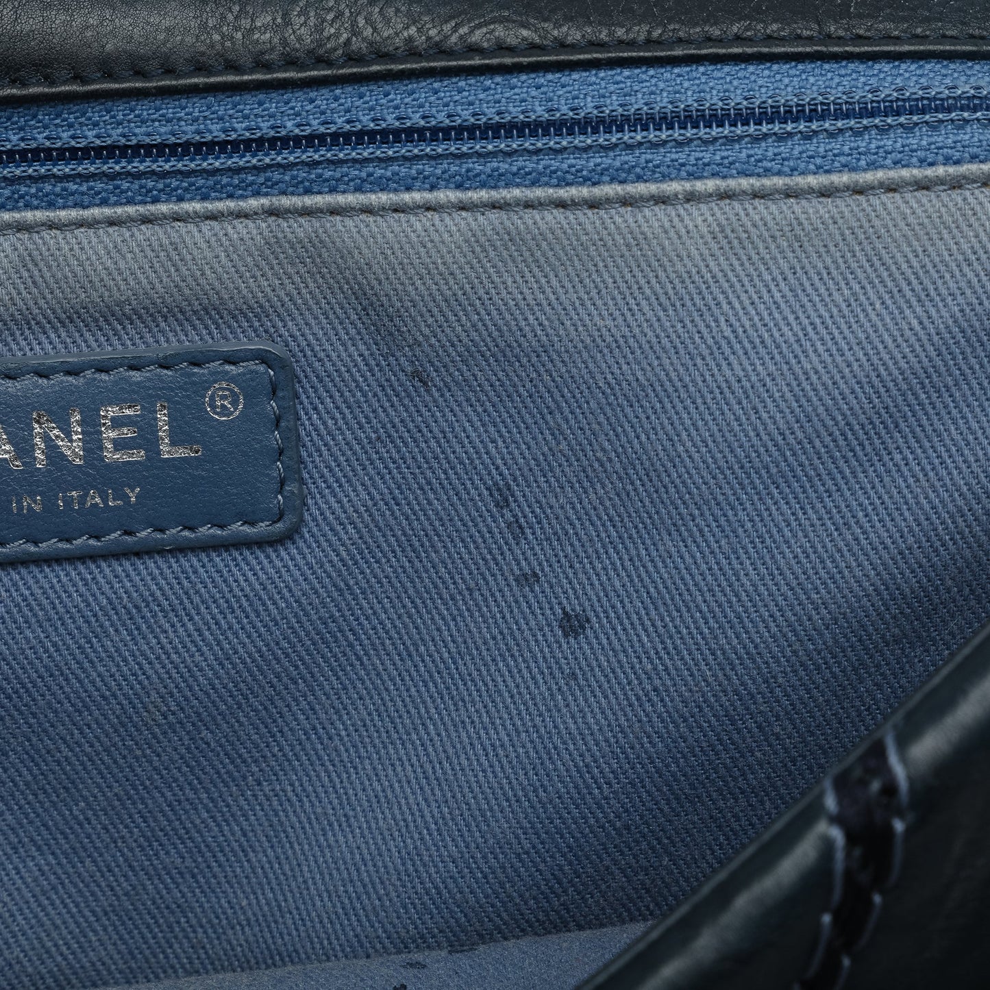 Blue Chanel Stitched Chevron Calfskin Chain Flap Satchel