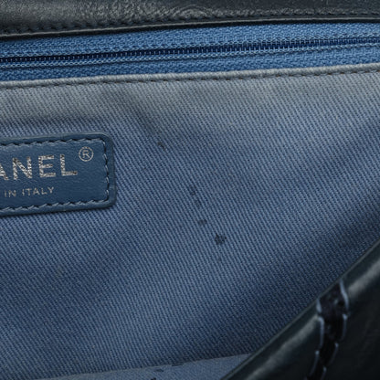 Blue Chanel Stitched Chevron Calfskin Chain Flap Satchel