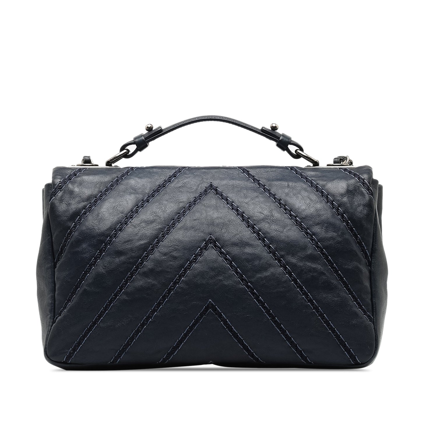 Blue Chanel Stitched Chevron Calfskin Chain Flap Satchel