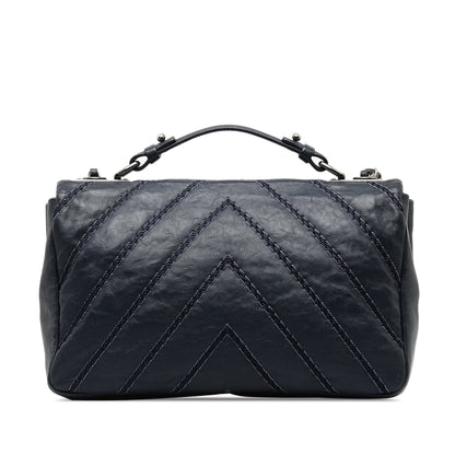 Blue Chanel Stitched Chevron Calfskin Chain Flap Satchel