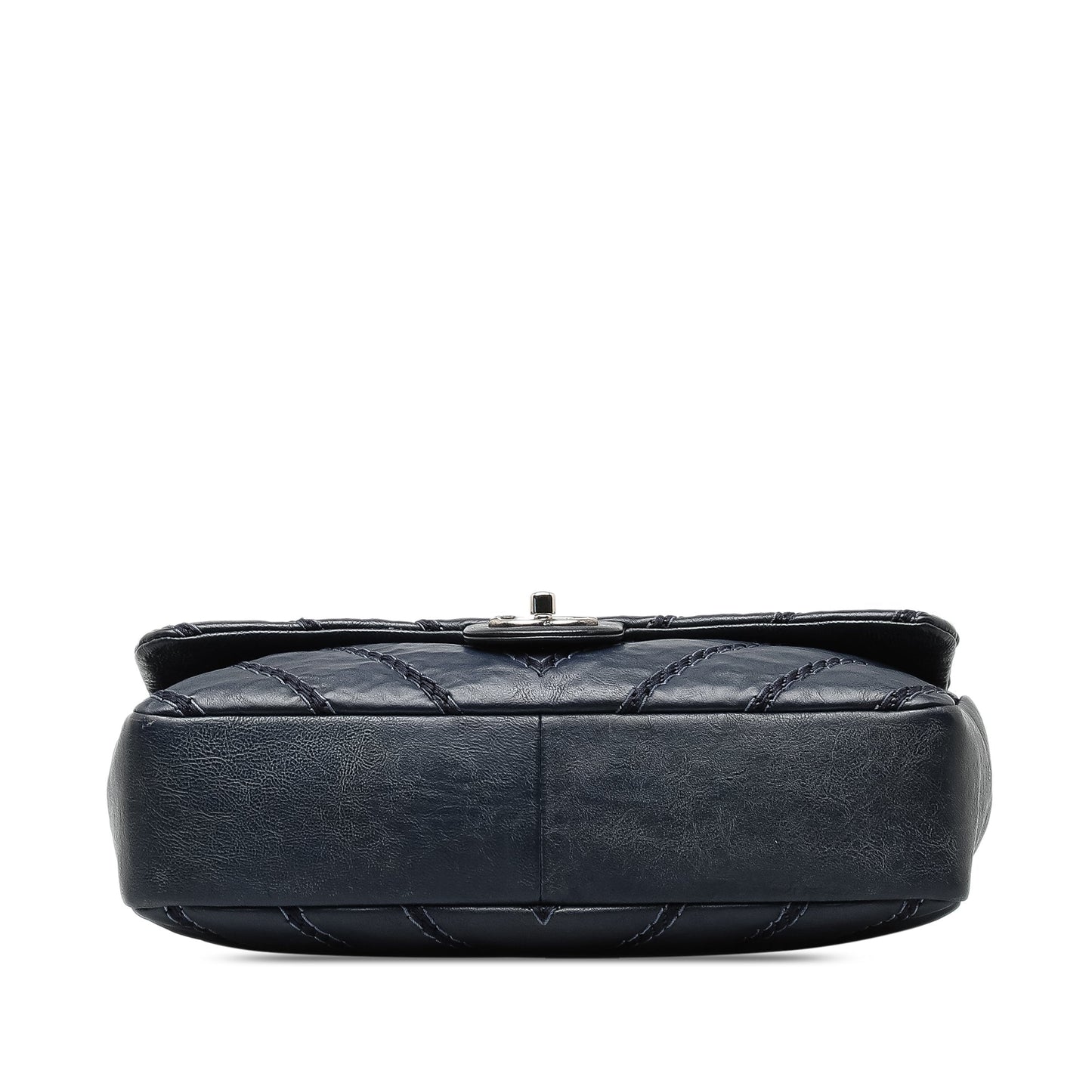 Blue Chanel Stitched Chevron Calfskin Chain Flap Satchel