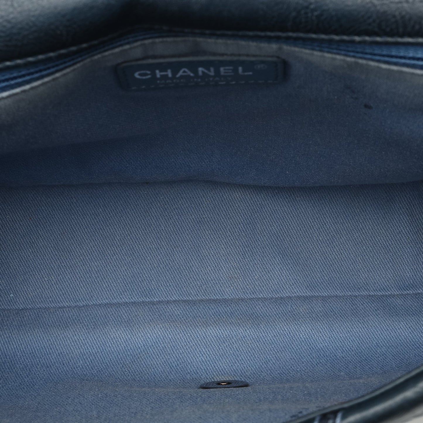 Blue Chanel Stitched Chevron Calfskin Chain Flap Satchel
