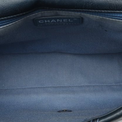 Blue Chanel Stitched Chevron Calfskin Chain Flap Satchel