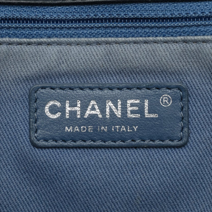 Blue Chanel Stitched Chevron Calfskin Chain Flap Satchel