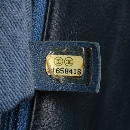 Blue Chanel Stitched Chevron Calfskin Chain Flap Satchel