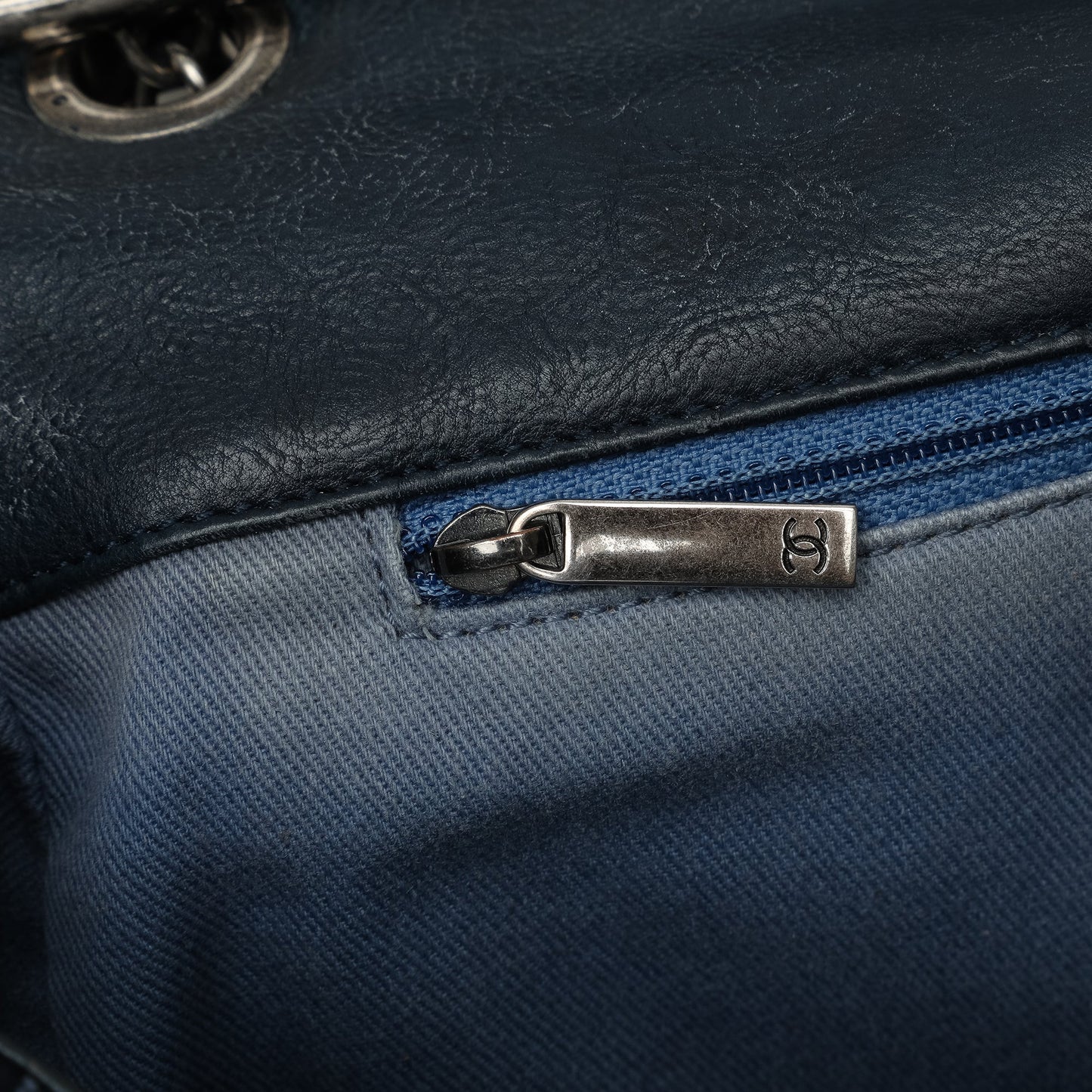 Blue Chanel Stitched Chevron Calfskin Chain Flap Satchel
