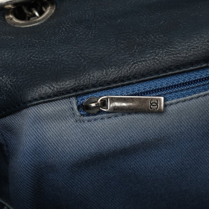Blue Chanel Stitched Chevron Calfskin Chain Flap Satchel