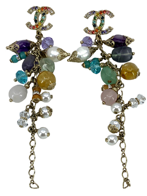 CHANEL RaiBAow Crystal CC Logo Dangle Earrings