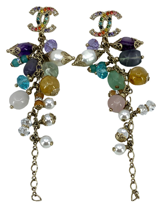 CHANEL RaiBAow Crystal CC Logo Dangle Earrings
