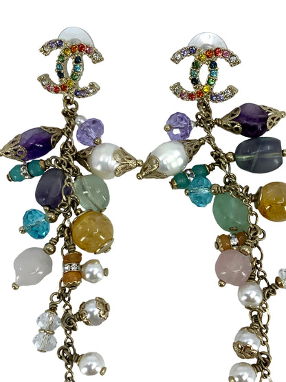CHANEL RaiBAow Crystal CC Logo Dangle Earrings