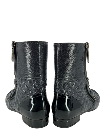 CHANEL Quilted Patent Leather Cap Toe Ankle Boots Size 6