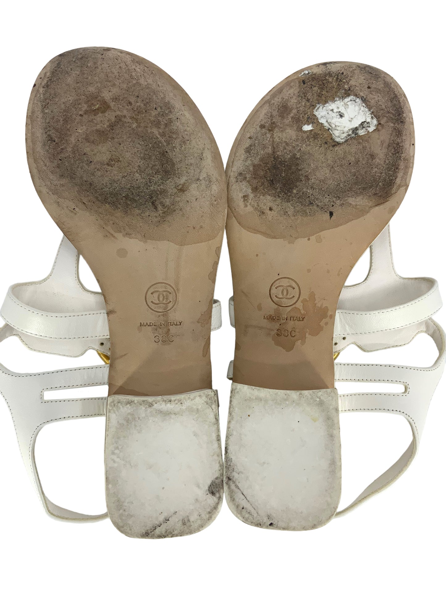 CHANEL 21P Leather CC Logo Thong Sandals Size 8
