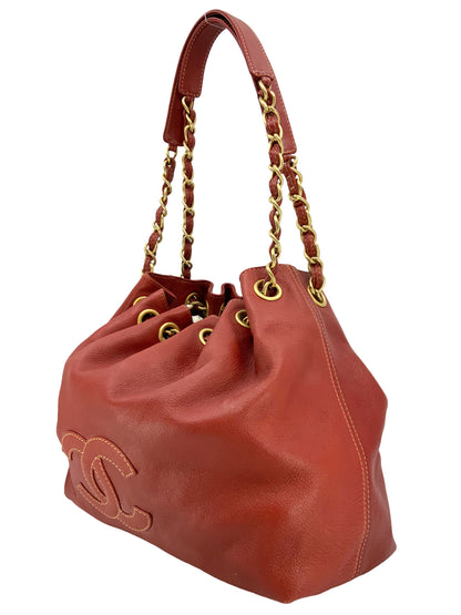 CHANEL Vintage Leather Drawstring Bucket Shoulder Bag