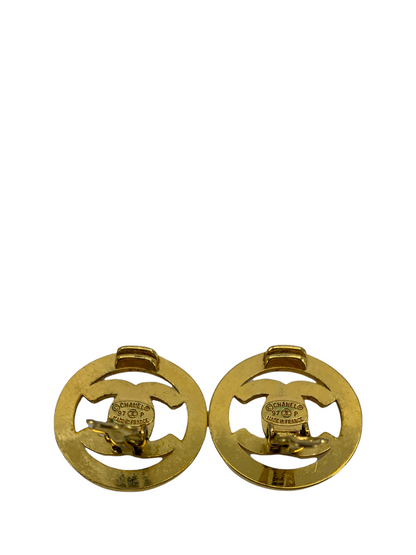 CHANEL Vintage CC Turnlock Logo Round Clip On Earrings