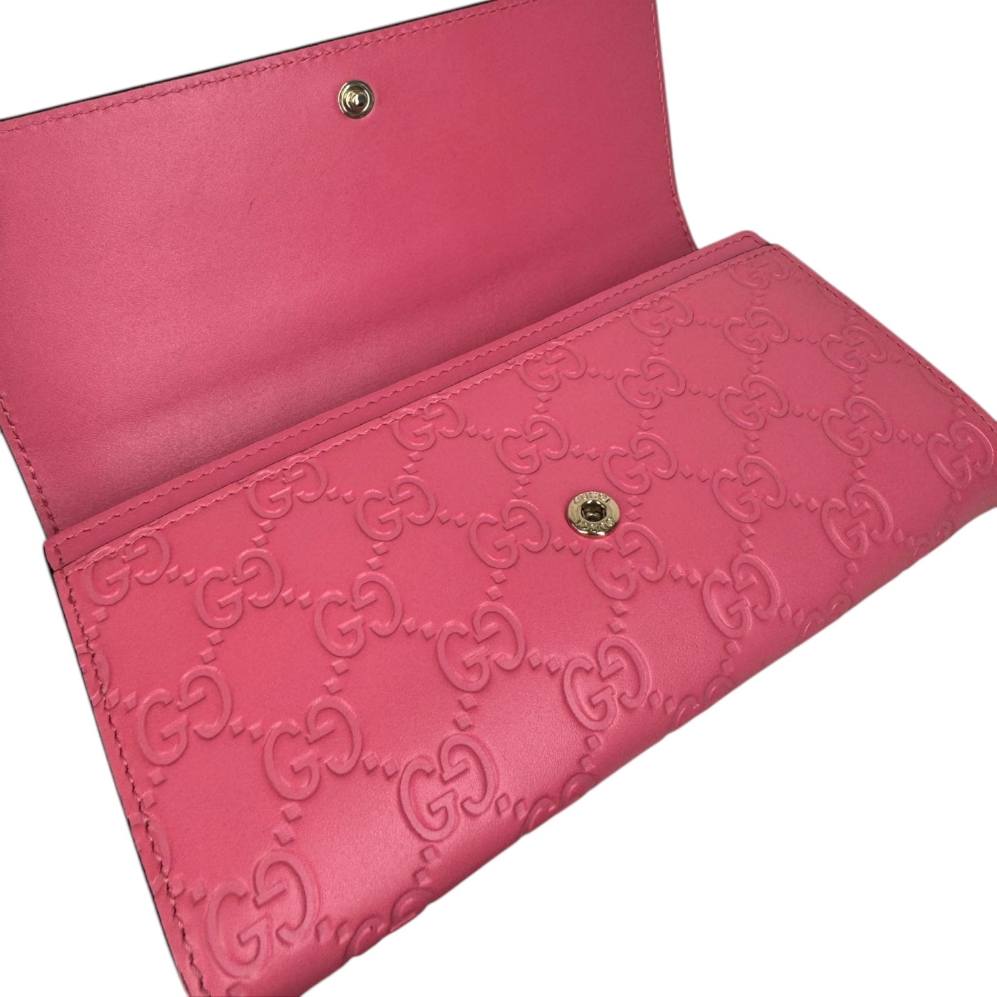 GG Pink Guccissima Bow Continental Long Wallet