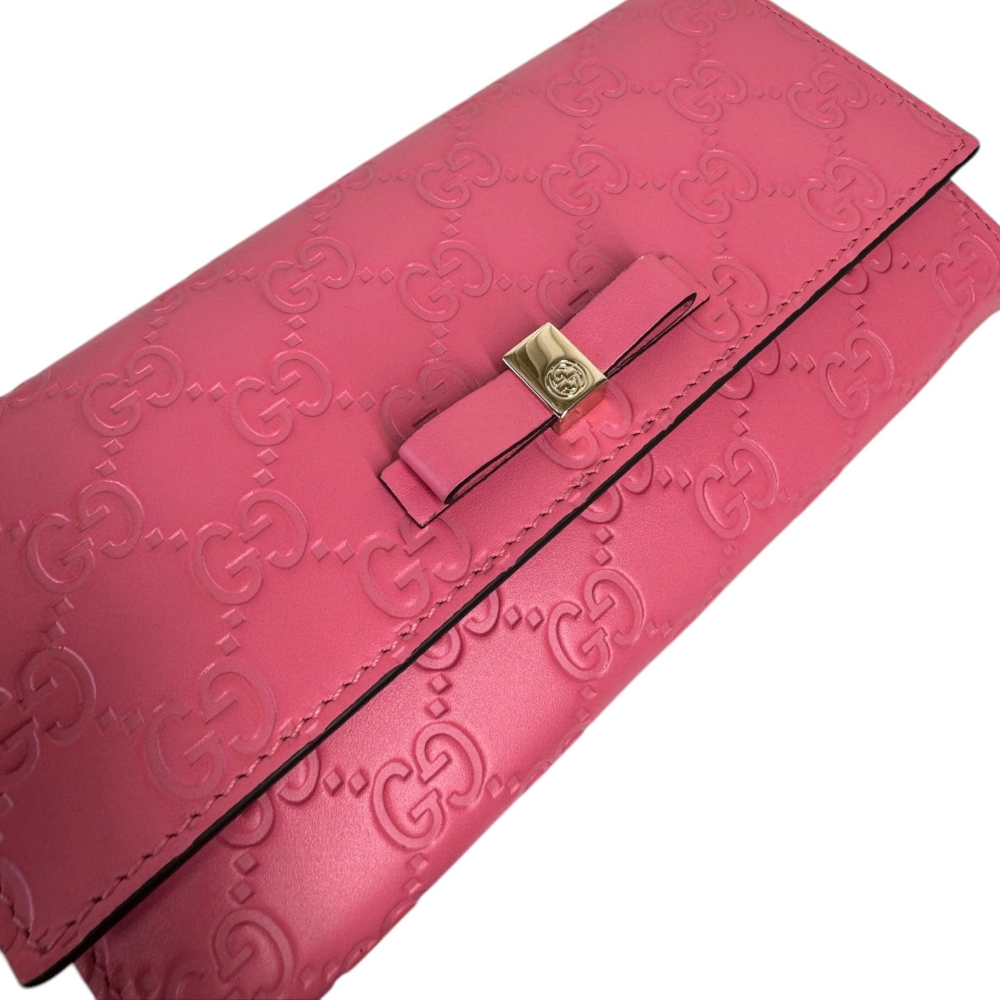 GG Pink Guccissima Bow Continental Long Wallet