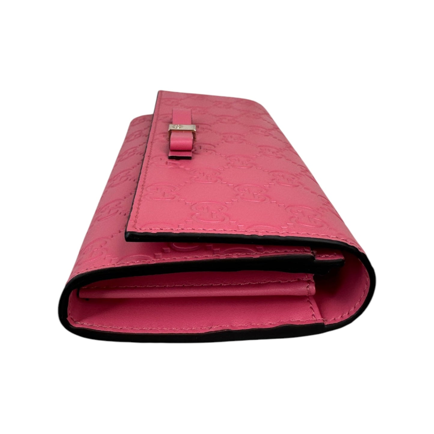 GG Pink Guccissima Bow Continental Long Wallet